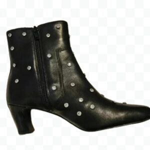 Gianni Bini Black Leather Rhinestone Boots Sz 6.5